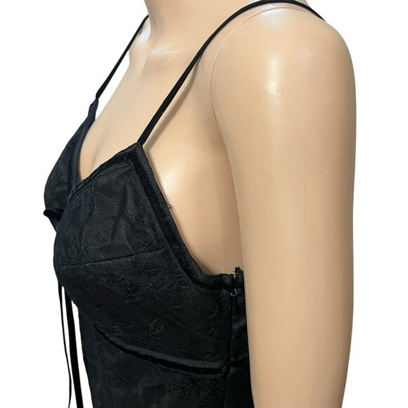 Y2K Lace Babydoll Tank Top Small Black Witchy Whimsigoth Velvet Trim Bow Long - Picture 5 of 10